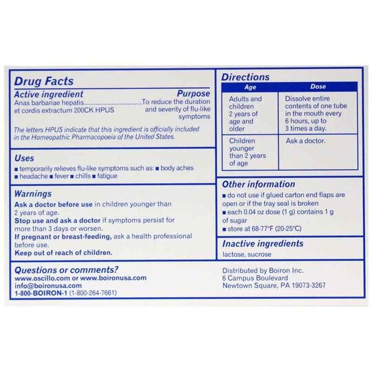 Oscillococcinum Flu-Like Symptoms, BOR
